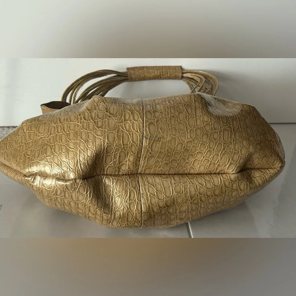 Charlie Lapson Metallic Gold Croc Embossed Hobo Shoulder Bag